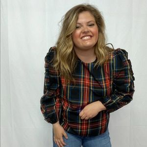 J.Crew Ruffle Sleeve Top in Stewart Tartan